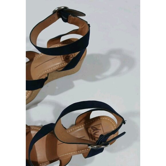 DV8 Dolce Vita Ankle Strap Wedge Heel Sandals Shoes Est Size 8.5 Blue Suede - Picture 3 of 12